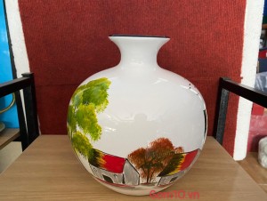 Bình hút lộc sơn mài vẽ cảnh Phố Cổ, cao 23cm