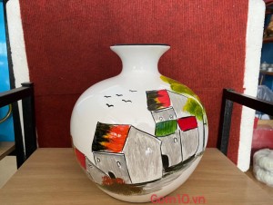 Bình hút lộc sơn mài vẽ cảnh Phố Cổ, cao 23cm