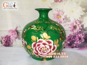 Bình hút lộc sơn mài xanh vẽ phù dung 37cm