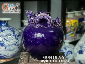 Bình hút lộc tím đắp nổi rồng vẽ vàng 32cm