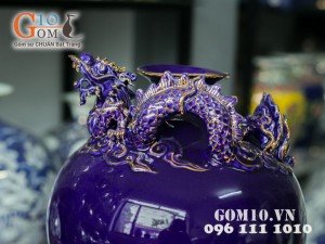 Bình hút lộc tím đắp nổi rồng vẽ vàng 32cm