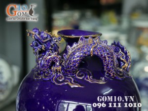 Bình hút lộc tím đắp nổi rồng vẽ vàng 32cm