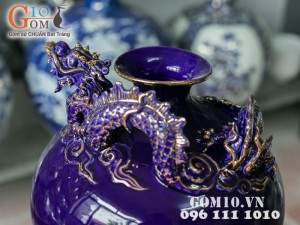 Bình hút lộc tím đắp nổi rồng vẽ vàng 32cm