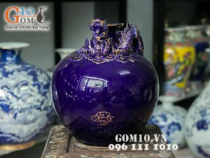 Bình hút lộc tím đắp nổi rồng vẽ vàng 32cm