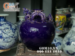 Bình hút lộc tím đắp nổi rồng vẽ vàng 32cm