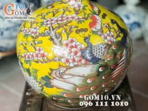 Bình hút lộc vàng - vẽ công đào vàng 30cm