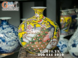 Bình hút lộc vàng - vẽ công đào vàng 40cm