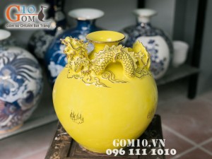 Bình hút lộc vàng đắp nổi rồng vẽ vàng 30cm