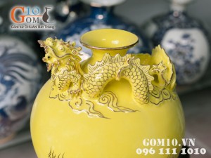 Bình hút lộc vàng đắp nổi rồng vẽ vàng 30cm