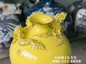 Bình hút lộc vàng đắp nổi rồng vẽ vàng 30cm