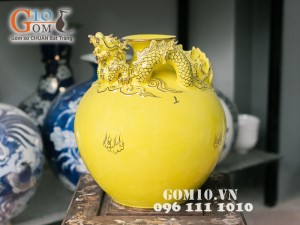 Bình hút lộc vàng đắp nổi rồng vẽ vàng 32cm