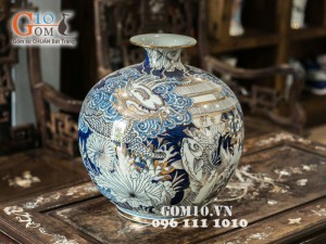 Bình hút lộc vẽ cá chép vượt ngũ môn hóa rồng vàng kim 38cm