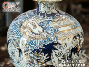 Bình hút lộc vẽ cá chép vượt ngũ môn hóa rồng vàng kim 38cm