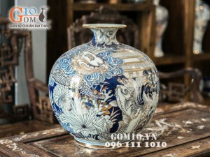 Bình hút lộc vẽ cá chép vượt ngũ môn hóa rồng vàng kim 38cm