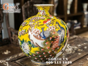 Bình hút lộc vẽ công đào vàng kim 30cm