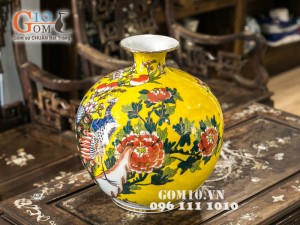 Bình hút lộc vẽ công đào vàng kim 30cm