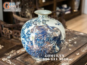 Bình hút lộc vẽ công phù dung 40cm