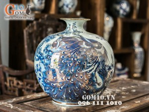 Bình hút lộc vẽ công phù dung 40cm