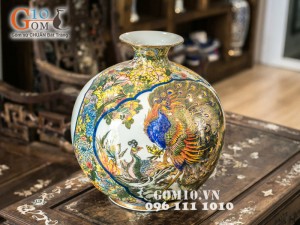 Bình hút lộc vẽ công phù dung vàng kim vẽ kĩ 40cm