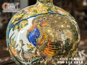 Bình hút lộc vẽ công phù dung vàng kim vẽ kĩ 40cm
