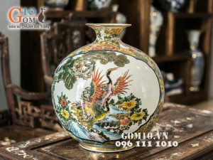 Bình hút lộc vẽ công phù dung vàng kim vẽ kĩ 40cm