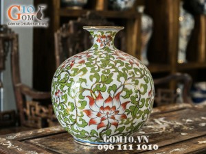 Bình hút lộc vẽ hoa dây xanh vàng kim 23cm