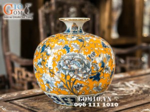 Bình hút lộc vẽ phù dung vàng kim 35cm