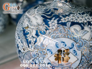 Bình hút lộc vẽ rồng vàng 38cm