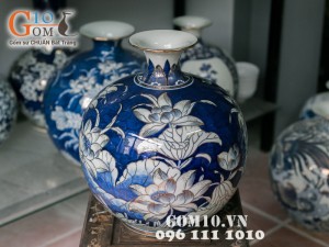 Bình hút lộc vẽ sen băng vàng 35cm