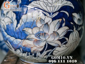 Bình hút lộc vẽ sen băng vàng 35cm