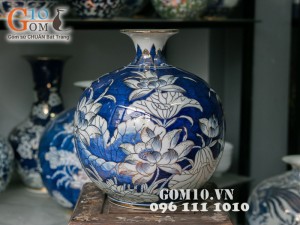 Bình hút lộc vẽ sen băng vàng 40cm