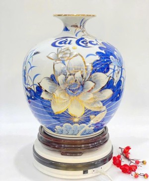 Bình hút lộc vẽ sen phú quý tài lộc mãn đường vẽ vàng 24k. cao 35cm