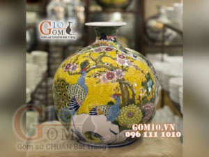 Bình hút lộc vẽ Thuận buồm xuôi gió - Công thành danh toại men vàng cao 35cm