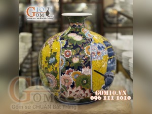 Bình hút lộc vẽ Thuận buồm xuôi gió - Công thành danh toại men vàng cao 35cm