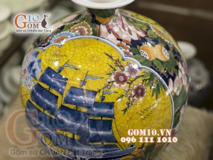 Bình hút lộc vẽ Thuận buồm xuôi gió - Công thành danh toại men vàng cao 35cm