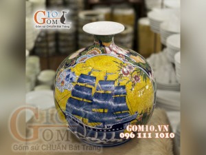 Bình hút lộc vẽ Thuận buồm xuôi gió - Công thành danh toại men vàng cao 35cm