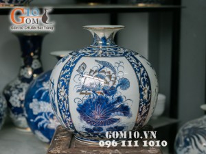 Bình hút lộc vẽ tứ cảnh vàng 38cm