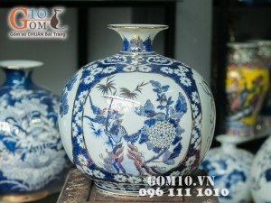 Bình hút lộc vẽ tứ cảnh vàng 33cm