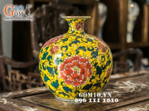 Bình hút lộc vẽ vàng - Bảo Tiên Mẫu Đơn Màu Đỏ 35cm