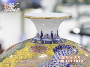 Bình hút lộc vẽ vàng 24k họa tiết Vạn Phúc - Vạn Thọ cao 30cm