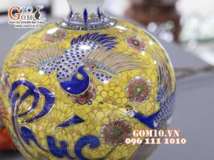 Bình hút lộc vẽ vàng 24k họa tiết Vạn Phúc - Vạn Thọ cao 30cm