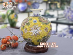 Bình hút lộc vẽ vàng 24k họa tiết Vạn Phúc - Vạn Thọ cao 30cm