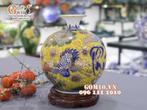 Bình hút lộc vẽ vàng 24k họa tiết Vạn Phúc - Vạn Thọ cao 30cm