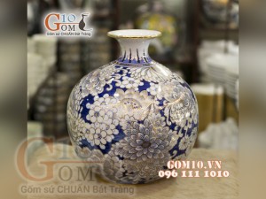 Bình hút lộc vẽ Vàng cao cấp họa tiết hoa Mẫu Đơn, cao 30cm