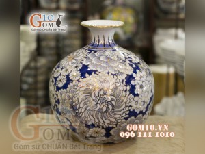 Bình hút lộc vẽ Vàng cao cấp họa tiết hoa Mẫu Đơn, cao 30cm