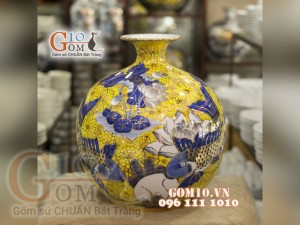 Bình hút lộc vẽ Vàng cao cấp họa tiết Lý Ngư Vọng Nguyệt, cao 35cm