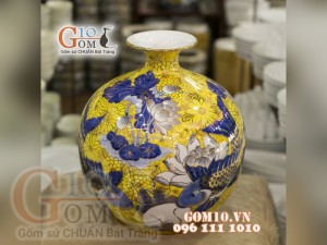 Bình hút lộc vẽ Vàng cao cấp họa tiết Lý Ngư Vọng Nguyệt, cao 35cm