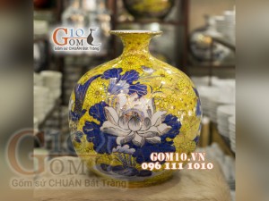 Bình hút lộc vẽ Vàng cao cấp họa tiết Lý Ngư Vọng Nguyệt, cao 35cm