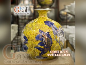 Bình hút lộc vẽ Vàng cao cấp họa tiết Lý Ngư Vọng Nguyệt, cao 35cm