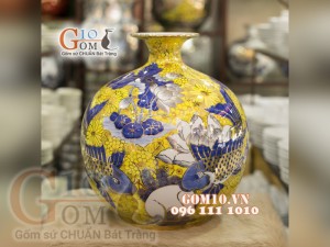 Bình hút lộc vẽ Vàng cao cấp họa tiết Lý Ngư Vọng Nguyệt, cao 35cm